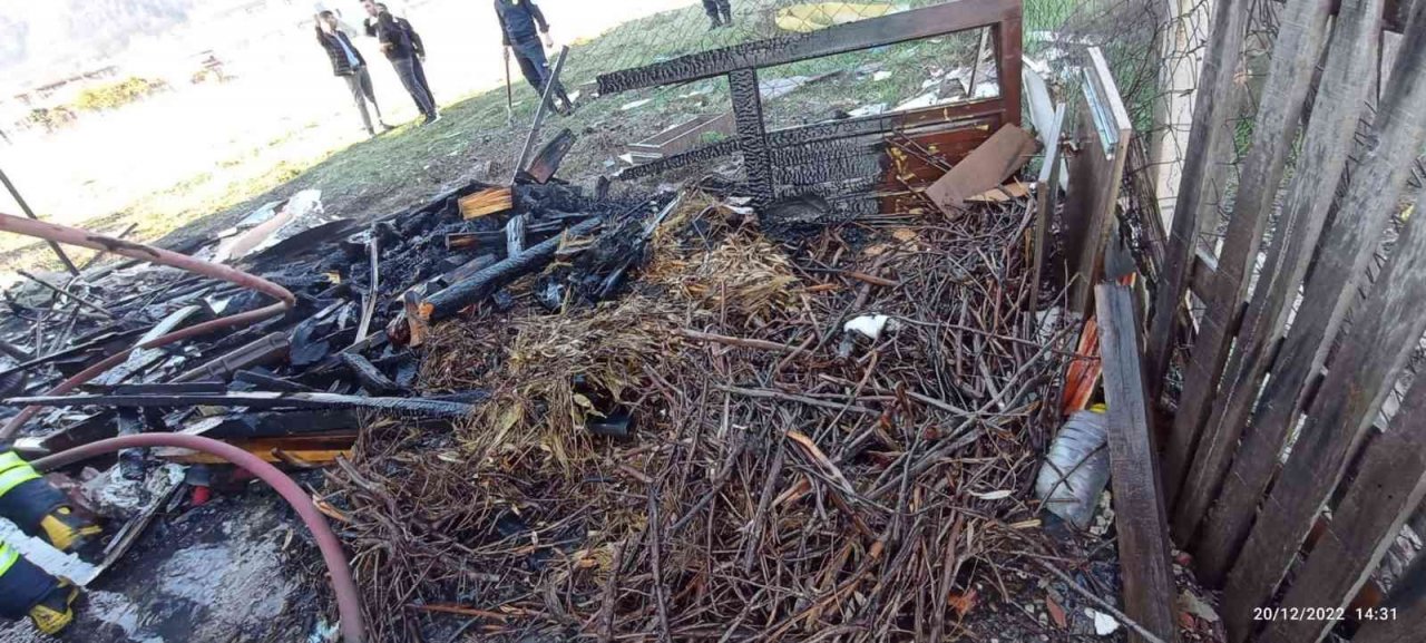 Bahçedeki odunlar tutuştu ev yanmaktan kurtuldu