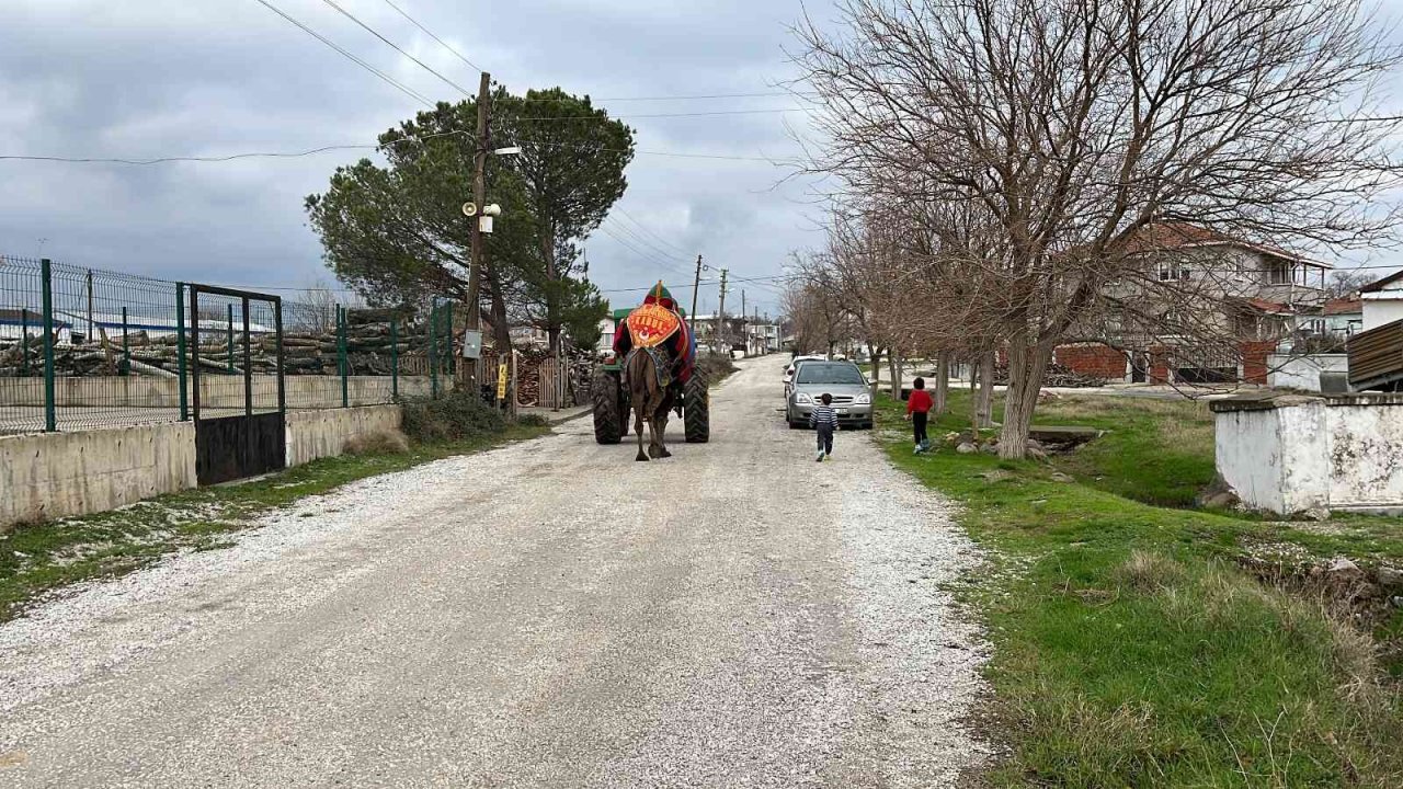 Devesini güreşlere traktör ile antrenman yaptırarak hazırlıyor