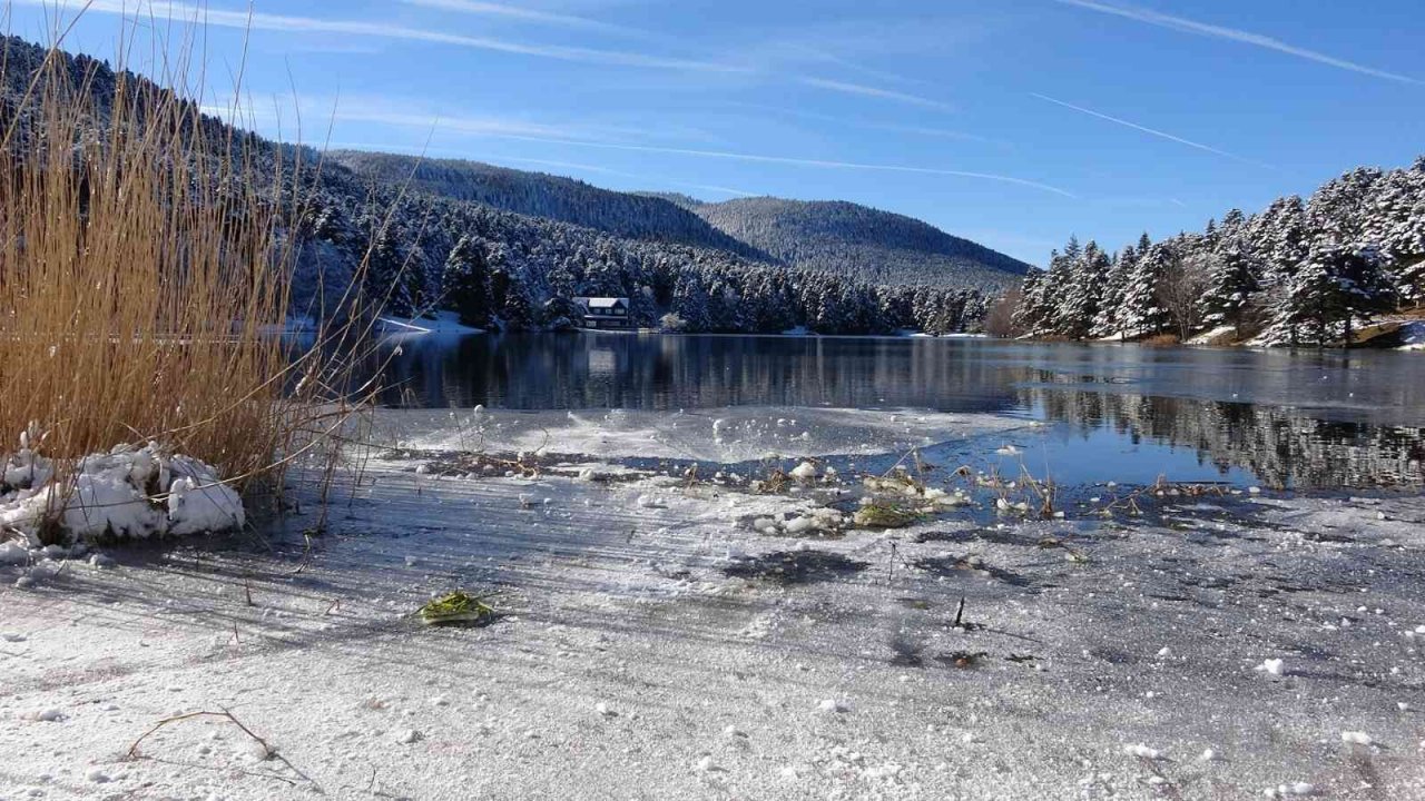 Doğa harikası Gölcük Tabiat Parkı beyaza büründü