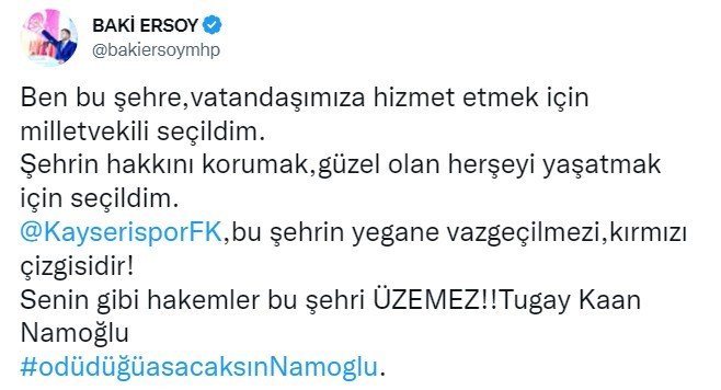 Kayserispor’dan hakem Numanoğlu’na tepki