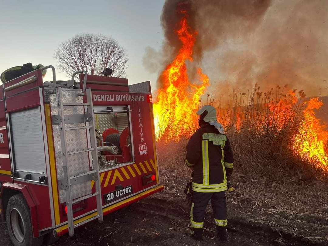 Sazlıklar alev alev yandı