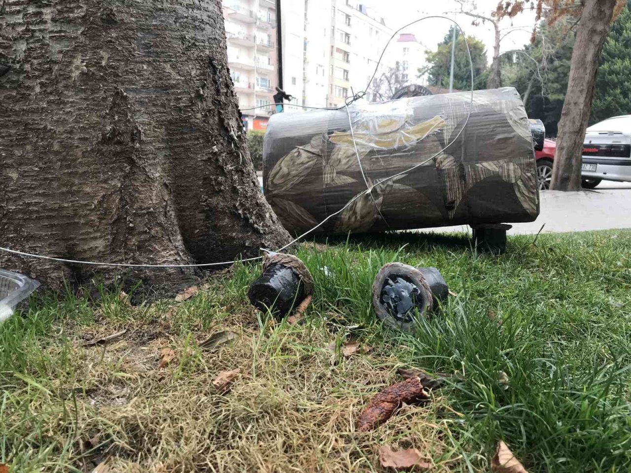 Çalınmasın diye hayvan kulübesini çelik telle ağaca bağlandılar