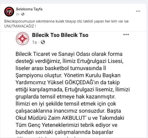 Bilecikspor taraftarından TSO’ya tepki