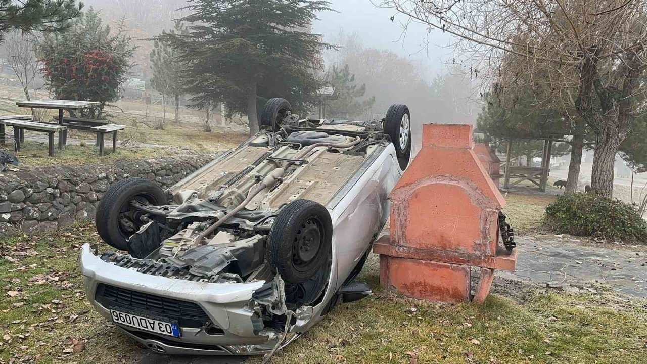 Kontrolden çıkan otomobil mesirelik alana devrildi