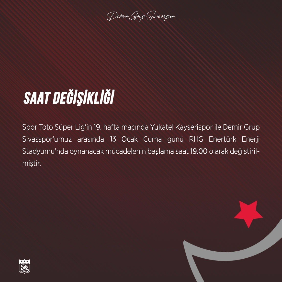 Kayserispor-Sivasspor maçının saati değişti!