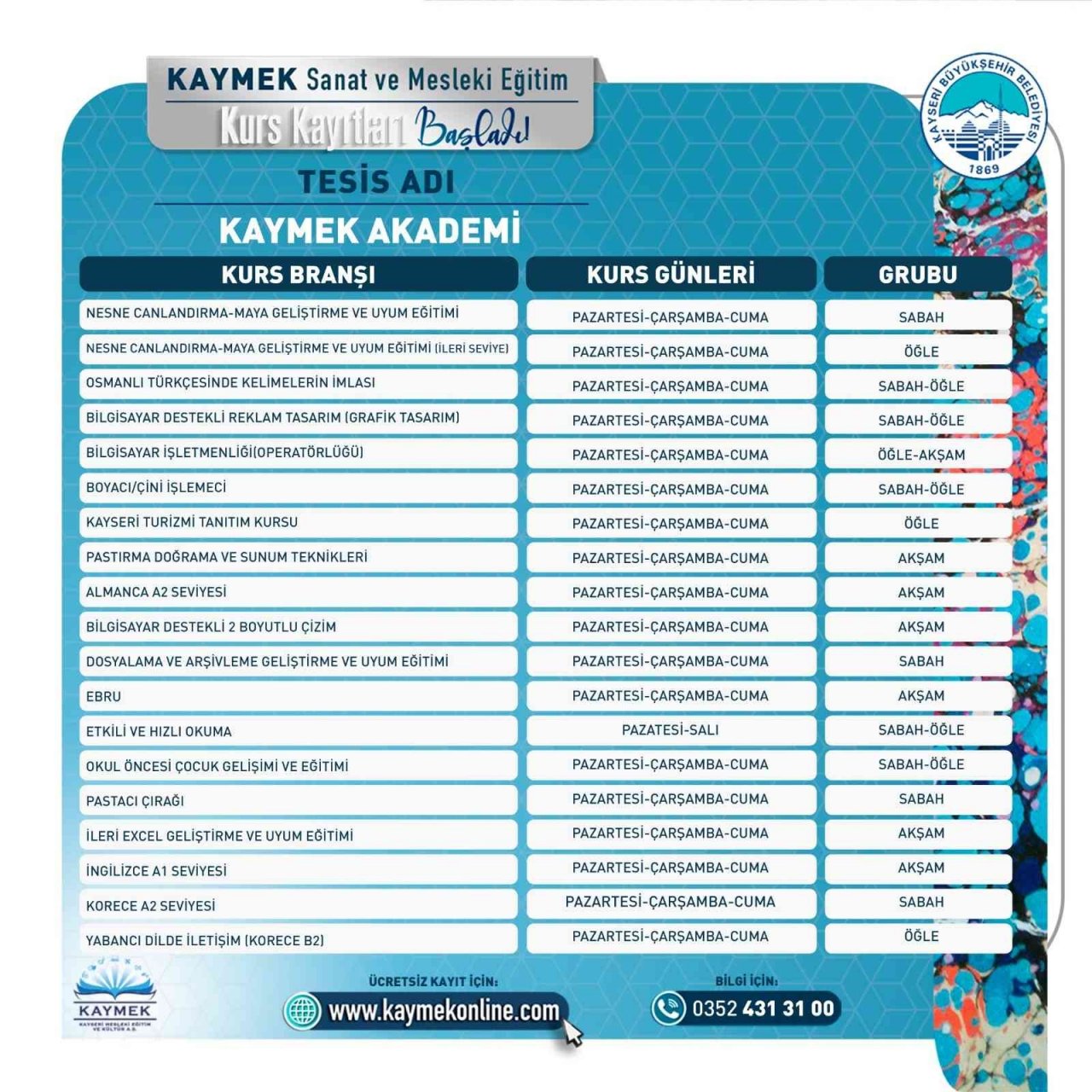 KAYMEK’in 2. dönem kurs kayıtlarına ilk saatlerden yoğun ilgi