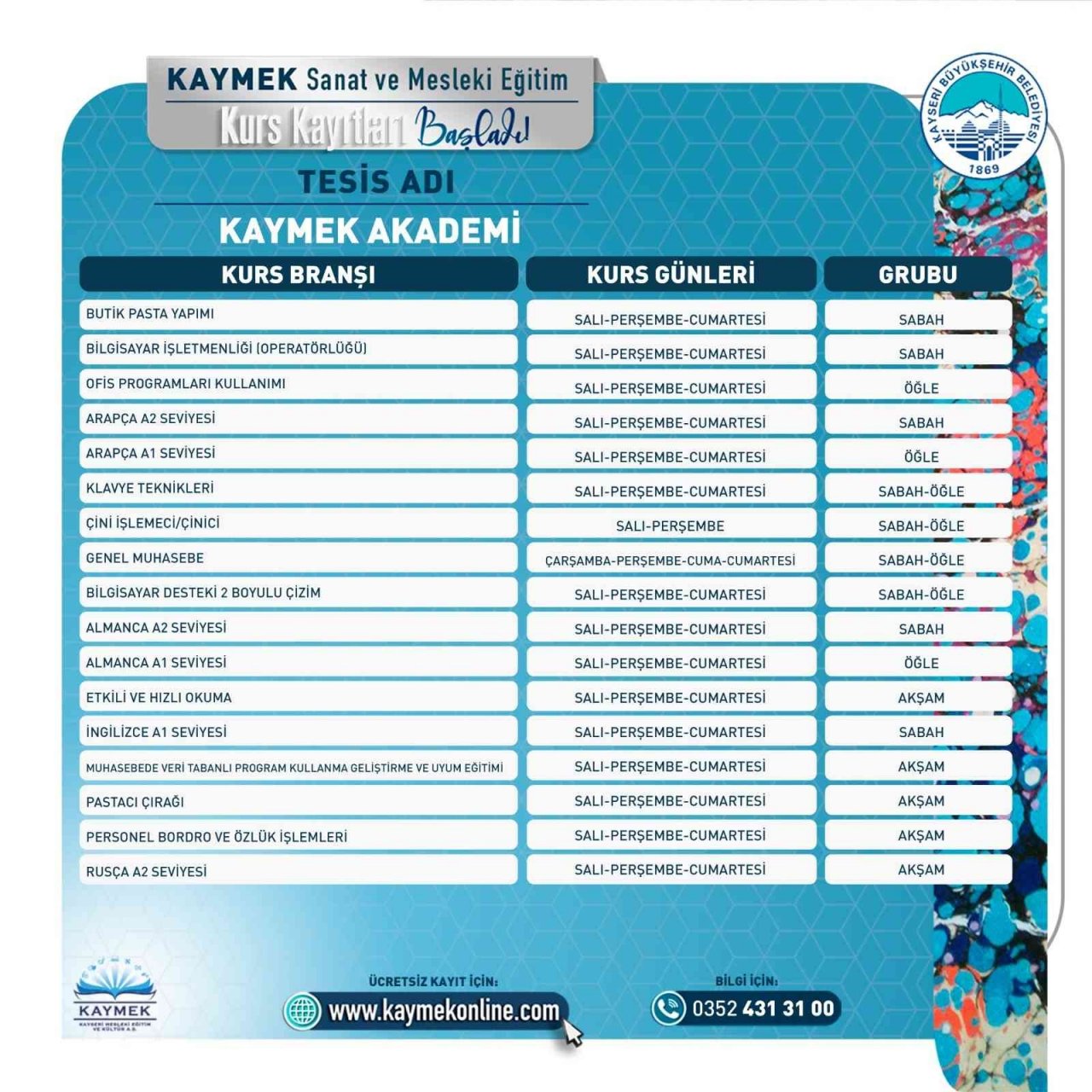 KAYMEK’in 2. dönem kurs kayıtlarına ilk saatlerden yoğun ilgi