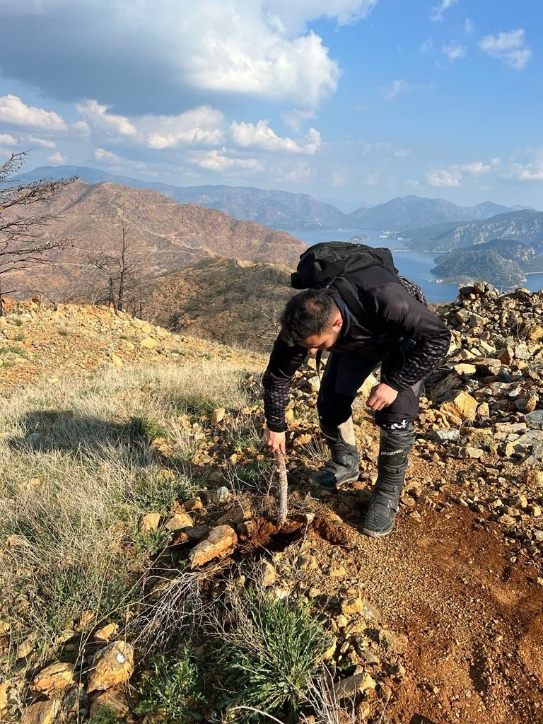 Marmaris’in zirvelerine motosikletleri ile çıkıp fidan diktiler