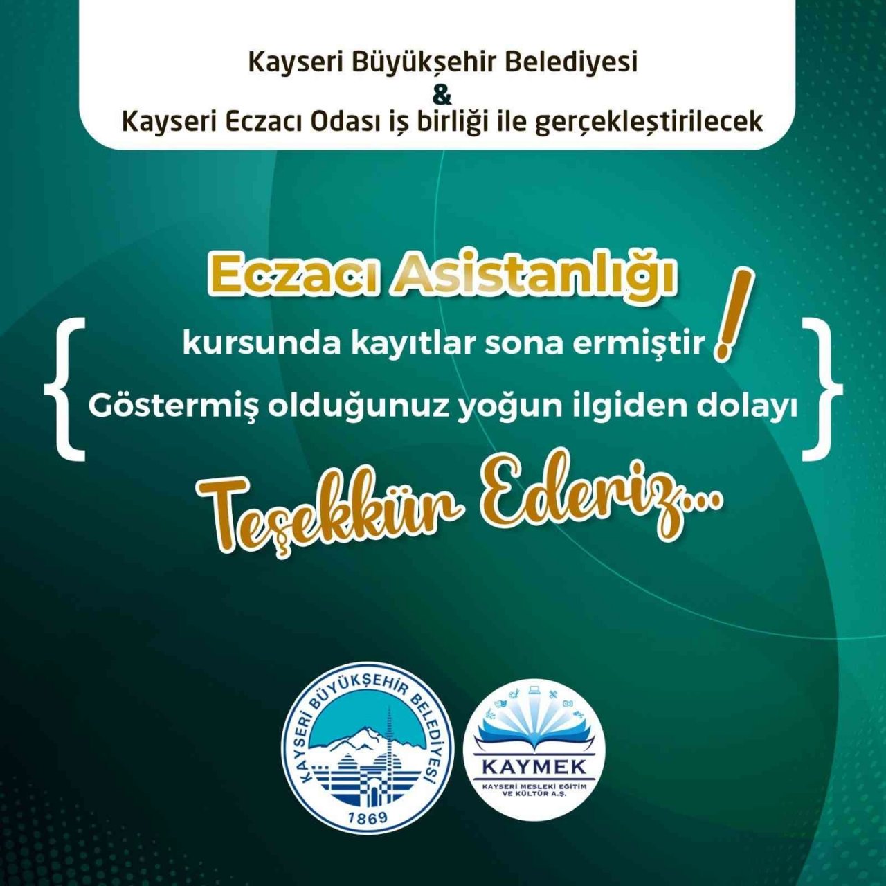 Büyükşehir KAYMEK’ten Türkiye’de bir ilk: Eczacı Asistanlığı Kursu