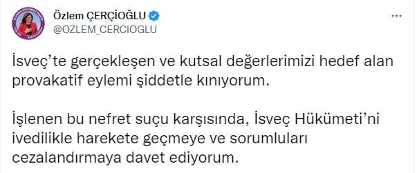 İsveç’teki provokatif eyleme Başka Çerçioğlu tepki gösterdi