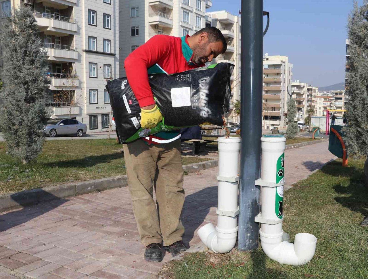 Karaköprü’de sokak hayvanları için dönüştürülmüş kaplar