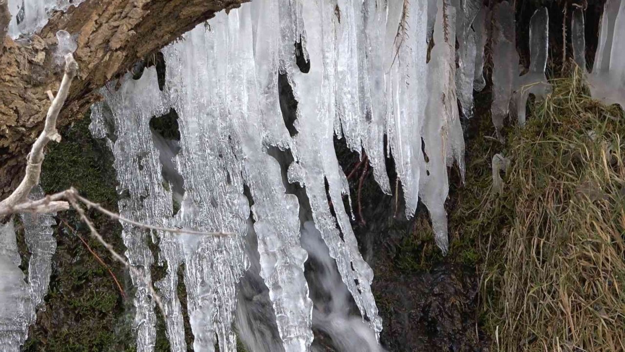 Arpet Şelalesi kısmen buz tuttu