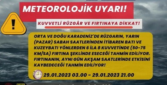 Orta ve Doğu Karadeniz’de kuvvetli rüzgar ve fırtına bekleniyor