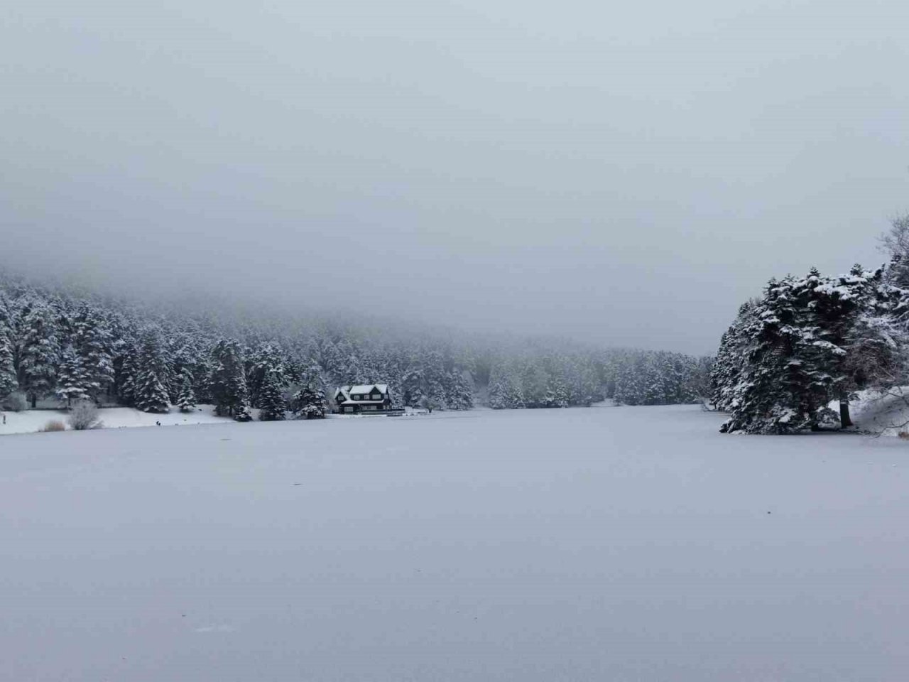 Gölcük Tabiat Parkı’nda göl dondu, ortaya kartpostallık görüntüler çıktı
