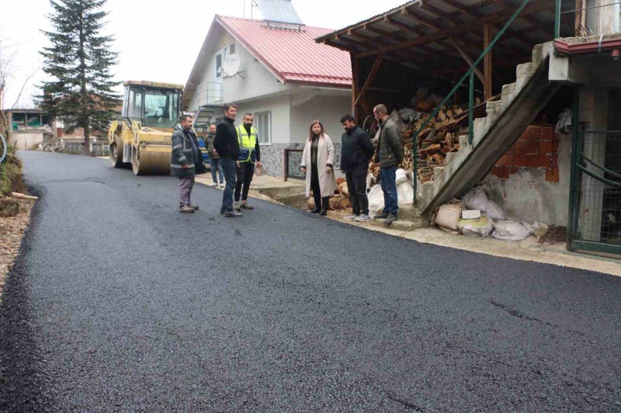 Kışında köylerde asfaltlama sürüyor