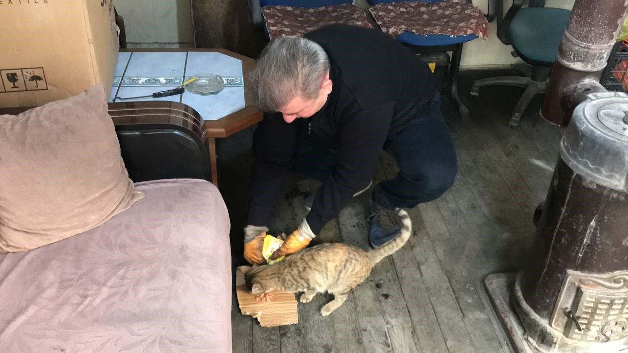 Taksi durağının maskotu ’Pilli’ mama diye kapıya dayanınca ortaya sıcak görüntüler çıktı