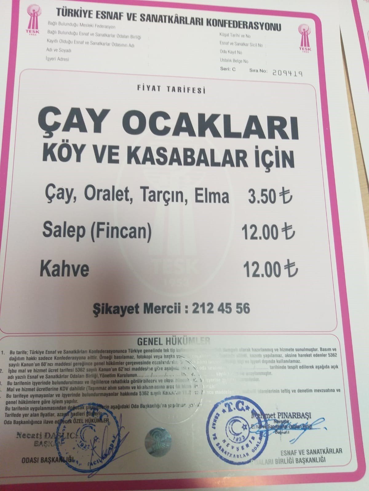 Nevşehir’de ‘çay’ zamlandı