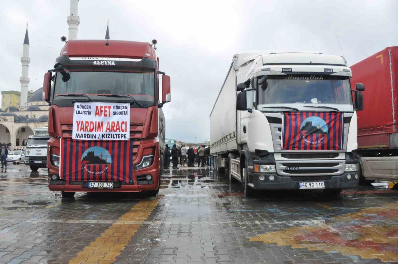 Mardin 1969 Spor depremzedeler için 4 tır yardım malzemesi topladı