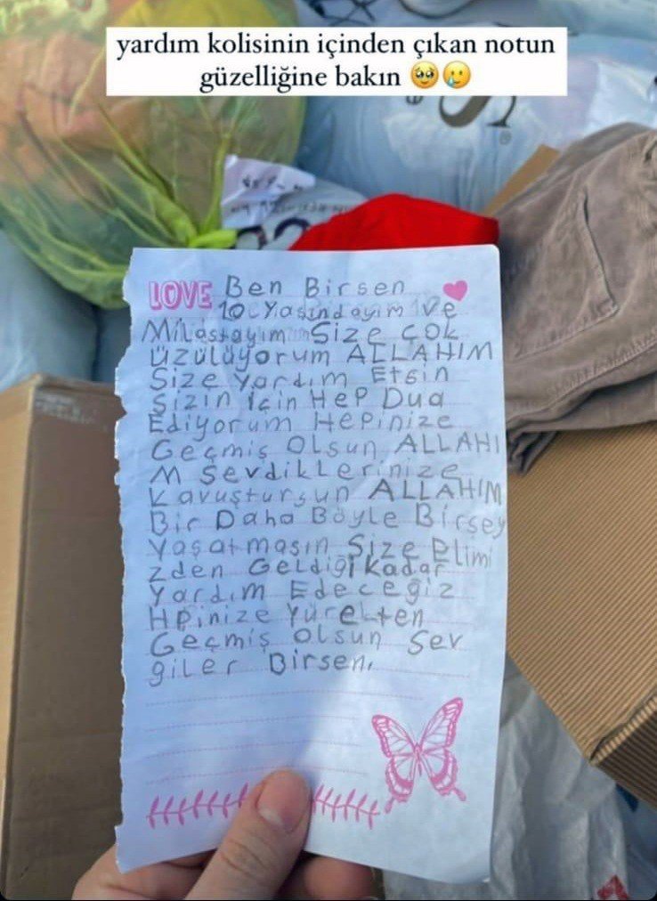 Yardım kolilerinden çıkan notlar duygulandırdı
