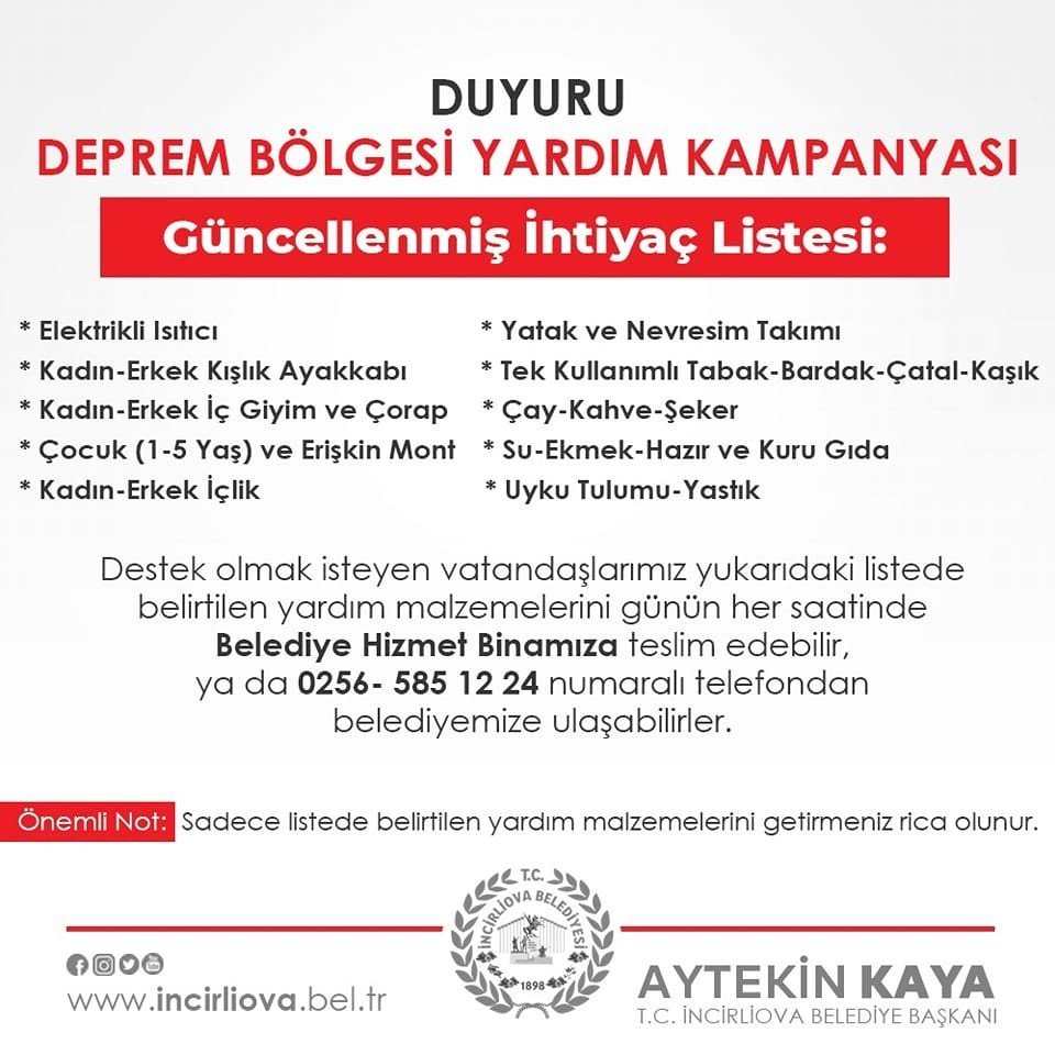 Başkan Kaya’dan ihtiyaç listesi çağrısı