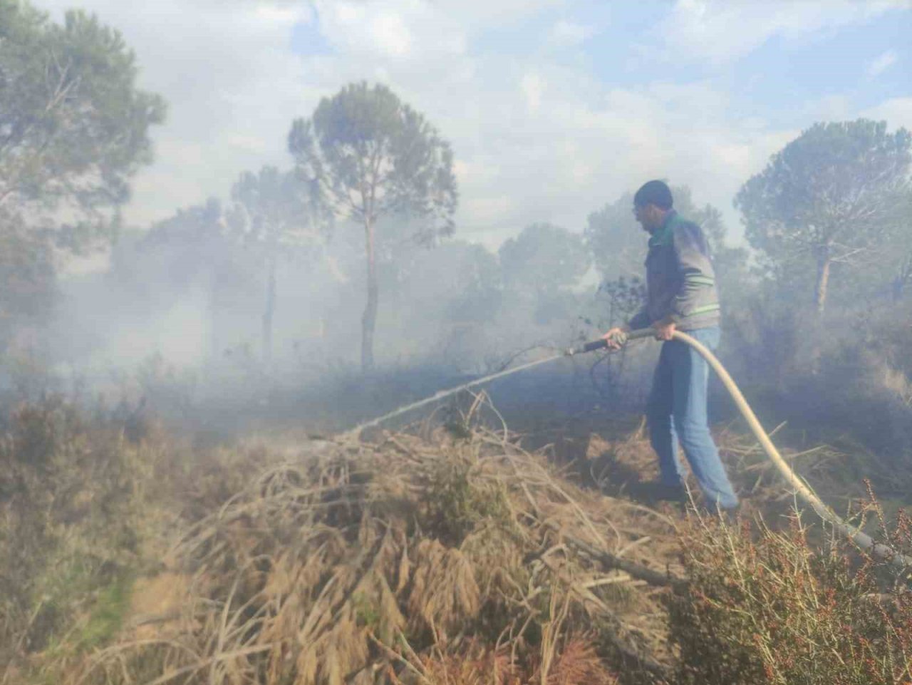Biga’da ormanlık alandaki örtü yangınında 1 hektar alan yanarak küle döndü