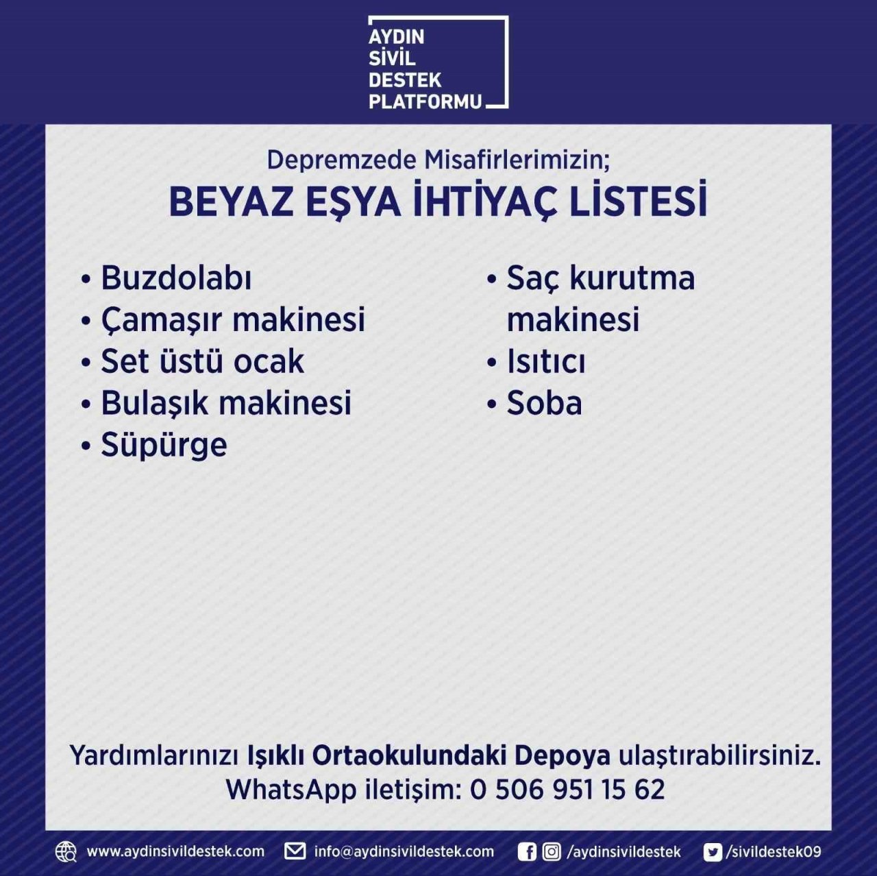 Aydın Valiliği ihtiyaç listesini açıkladı