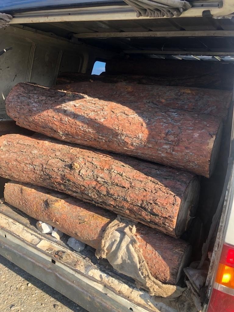 Ormanlık alandan aldığı ağaç parçalarını aracı ile taşırken yakalandı