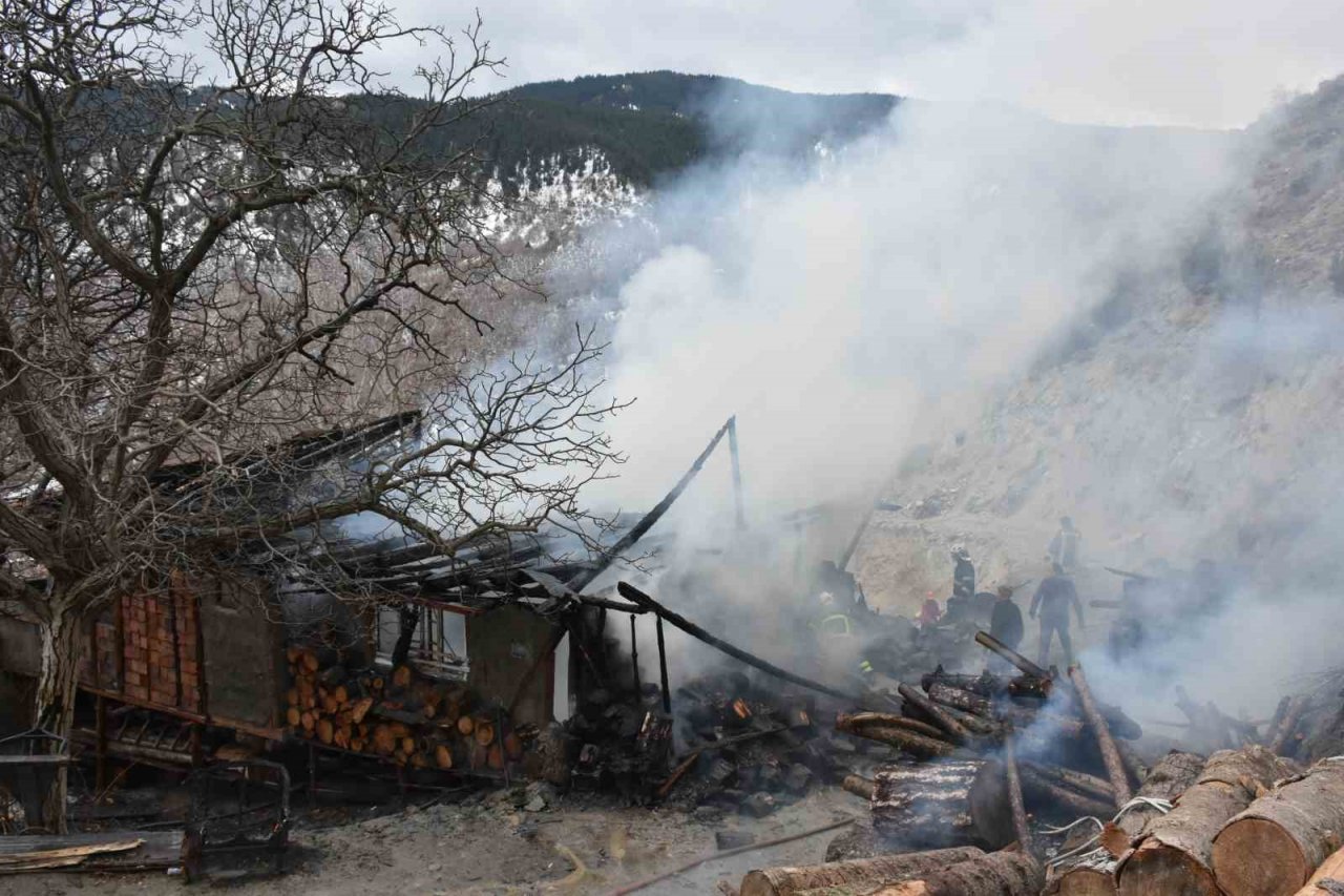 Alevlere teslim olan iki katlı bina küle döndü