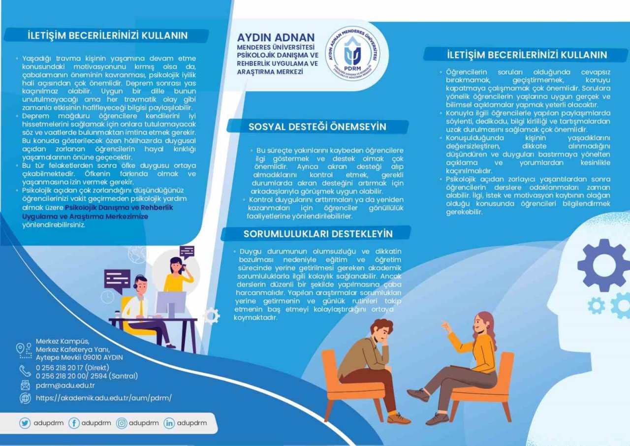 ADÜ PDRM, deprem sonrasında destek olmak için ADÜ personel ve öğrencileri bilgilendiriyor