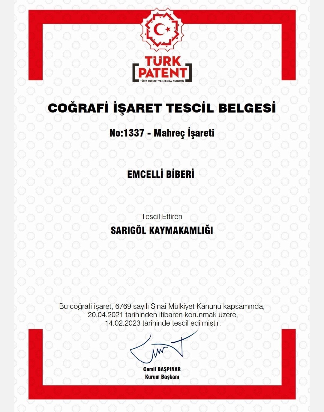 Emcelli Biberi’ne coğrafi mahreç işareti