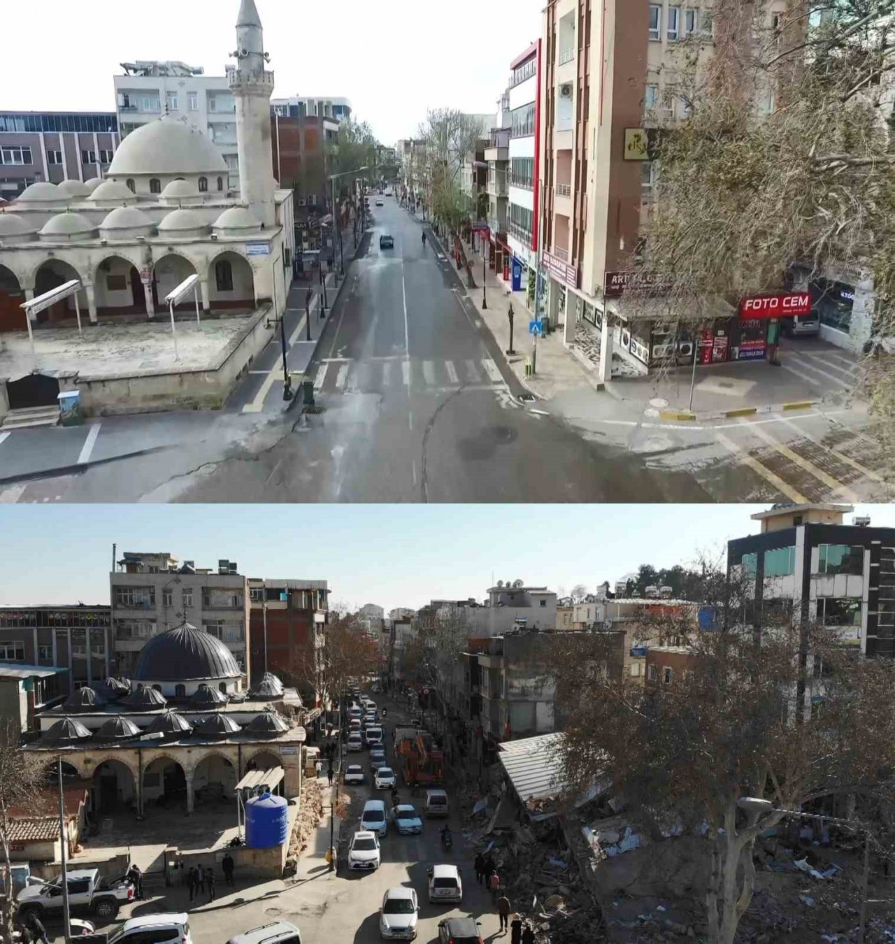 Adıyaman’da depremin öncesi ve sonrası dron kamerasında