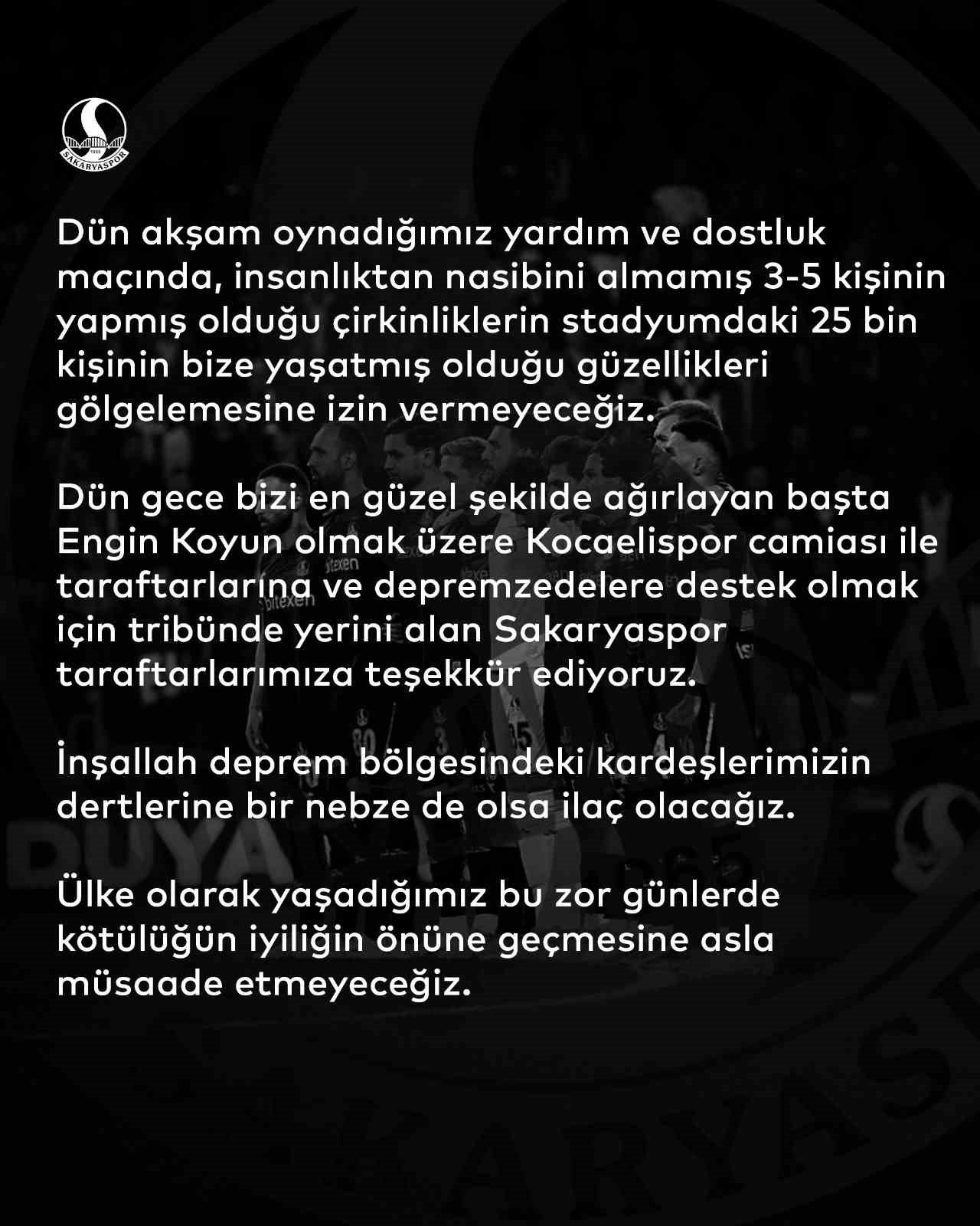 Sakaryaspor yönetiminden açıklama