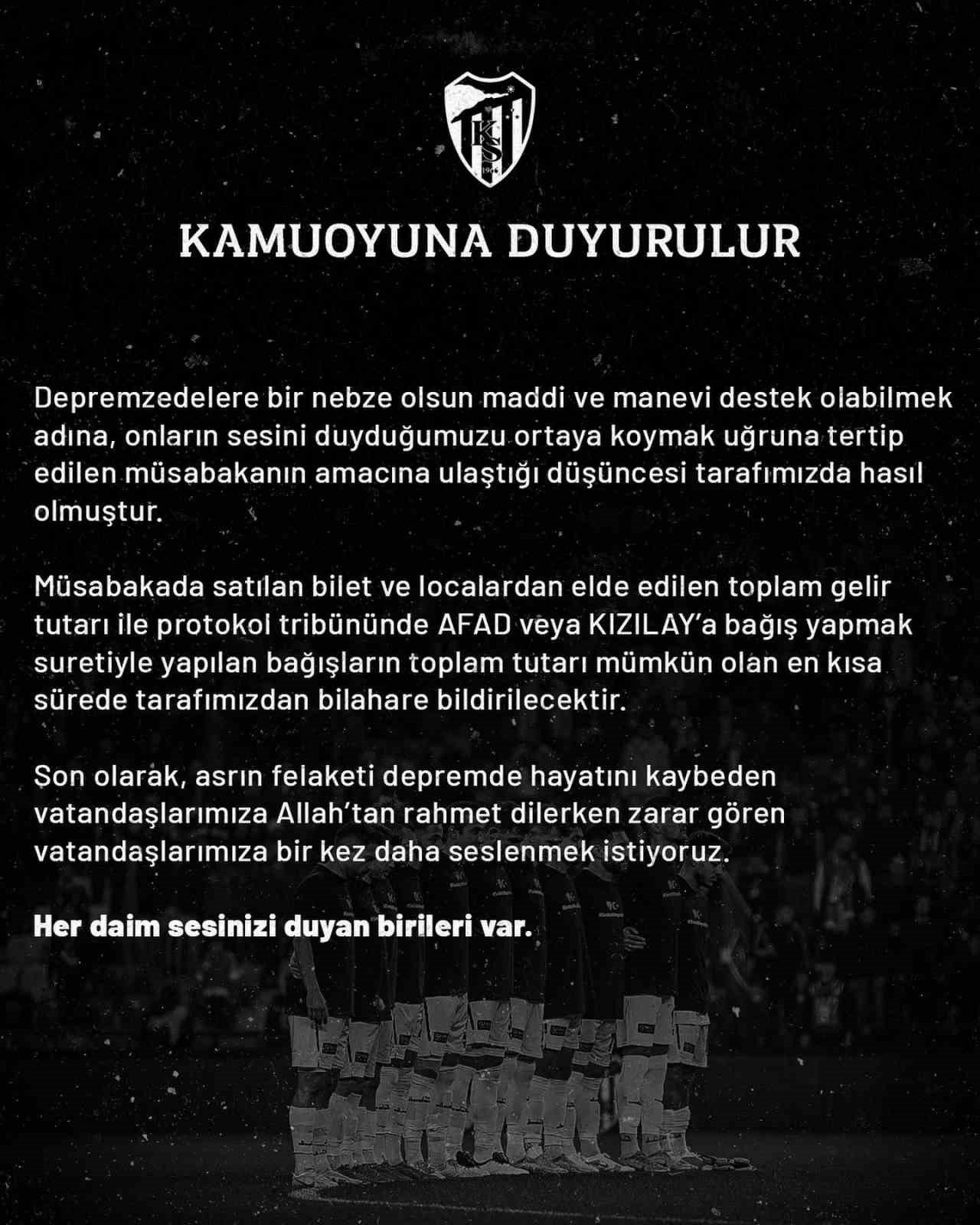 Depremzedeler için oynanan maçın ardından Kocaelispor cephesinden açıklama geldi