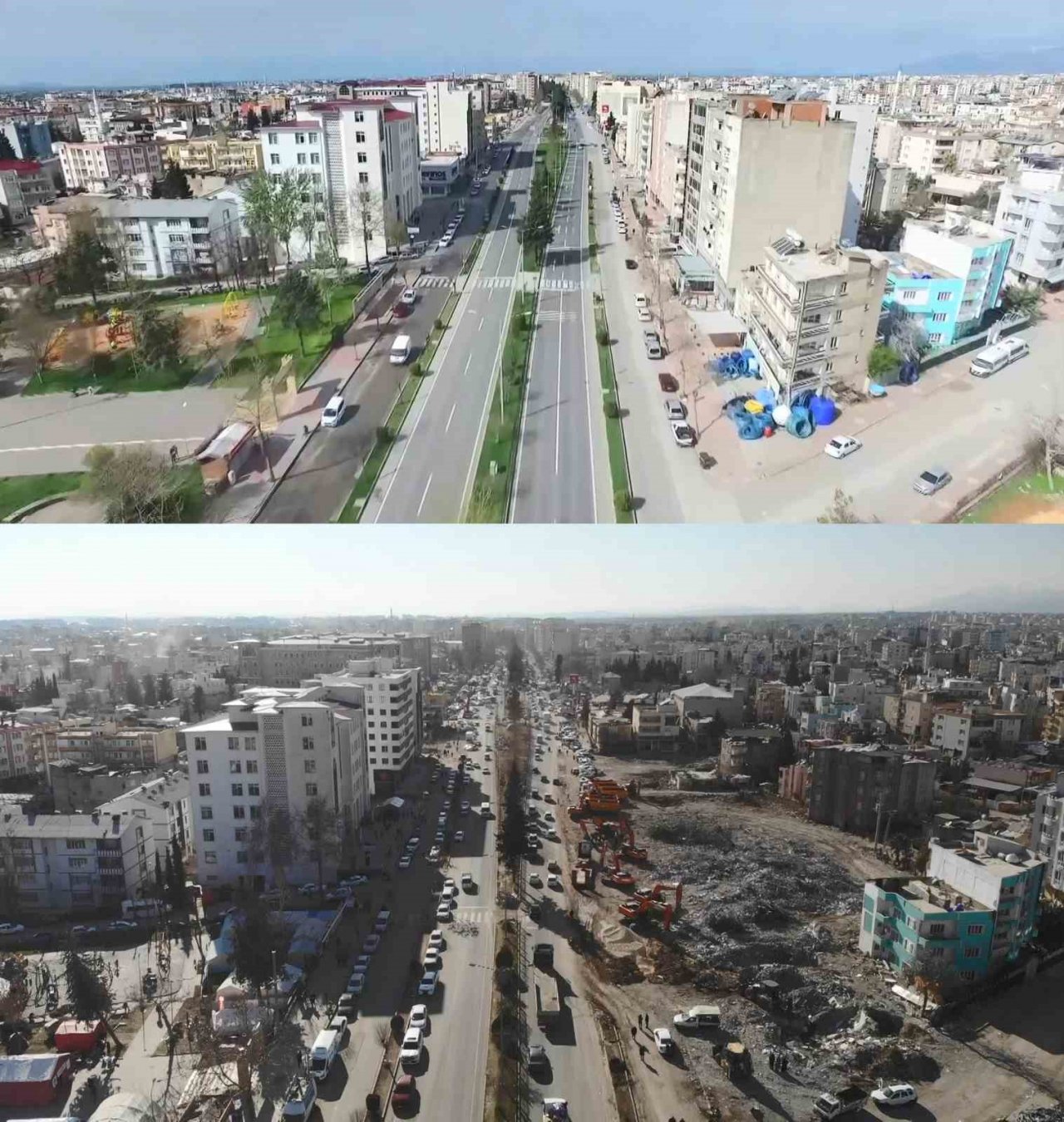 Adıyaman’da depremin öncesi ve sonrası dron kamerasında