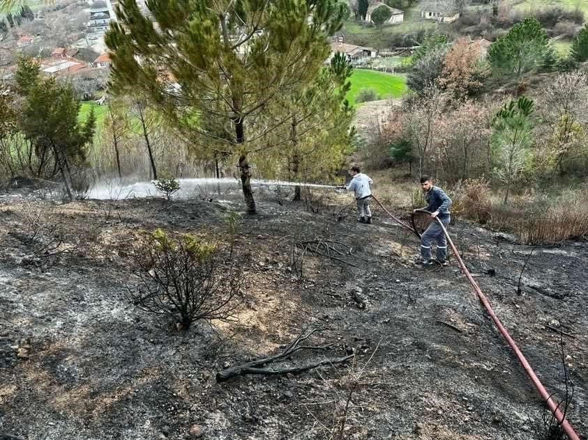 Gönen Yeniakçapınar köyünde orman yangını meydana geldi