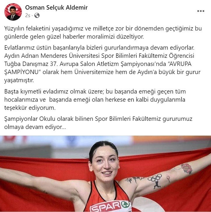 Rektör Aldemir, Avrupa Şampiyonu Danışmaz’ı tebrik etti