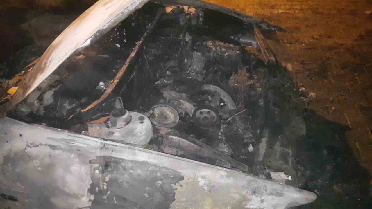 Alev alan park halindeki otomobil kullanılmaz hale geldi