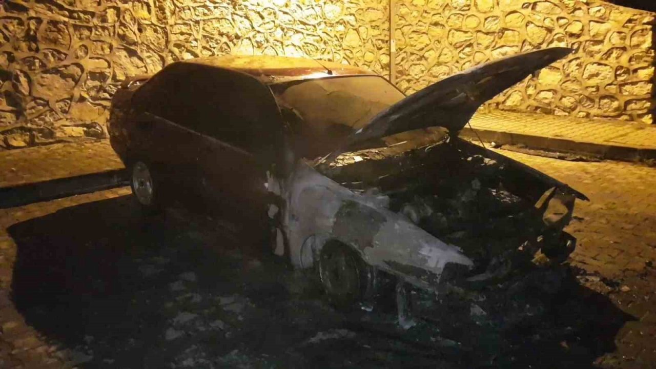 Alev alan park halindeki otomobil kullanılmaz hale geldi