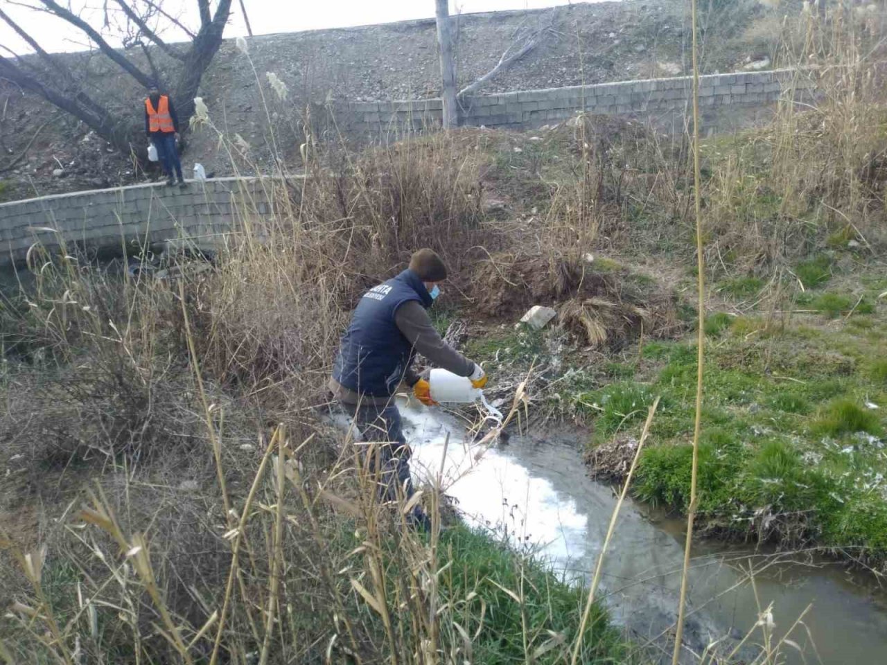 Kahta’da larva üreme noktalarını ilaçlanıyor