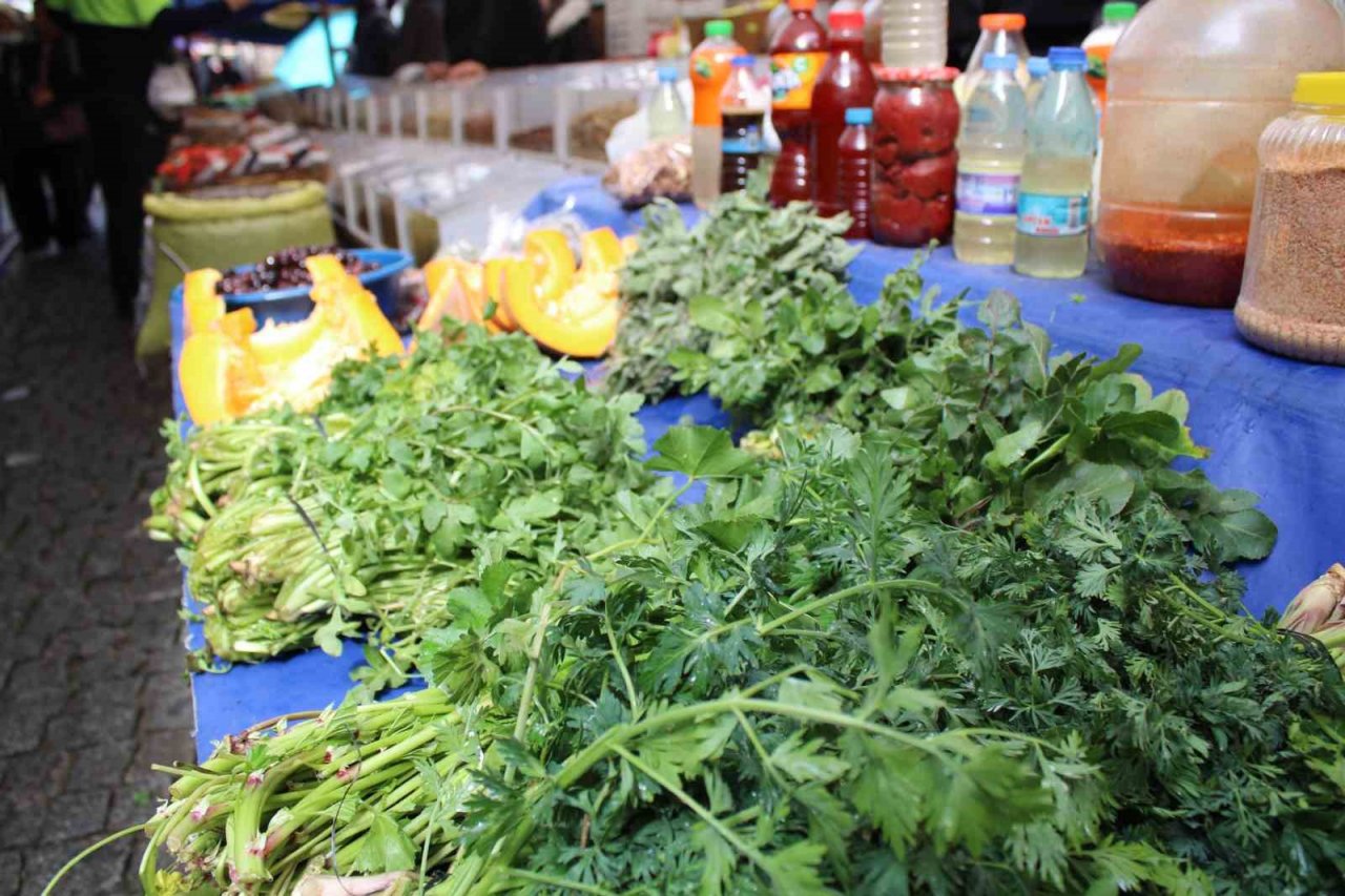 Dağlardan topladığı ot ve bitkileri pazarda satıyor