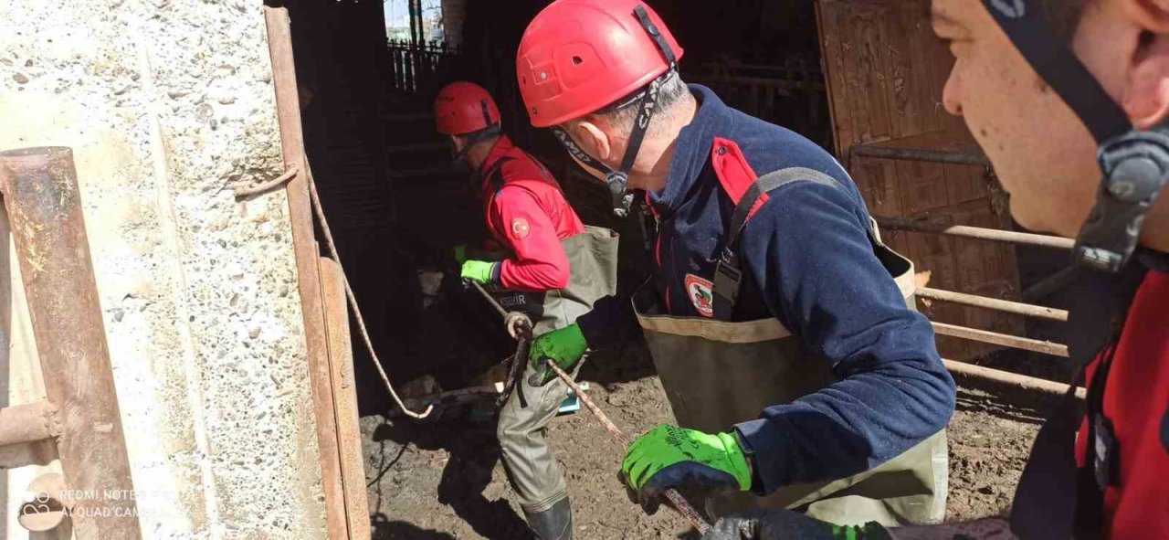 Atık kuyusuna düşen ineği itfaiye kurtardı