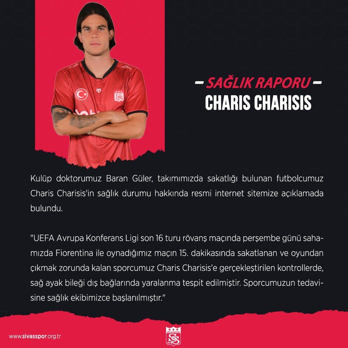 Sivasspor’da Charisis şoku