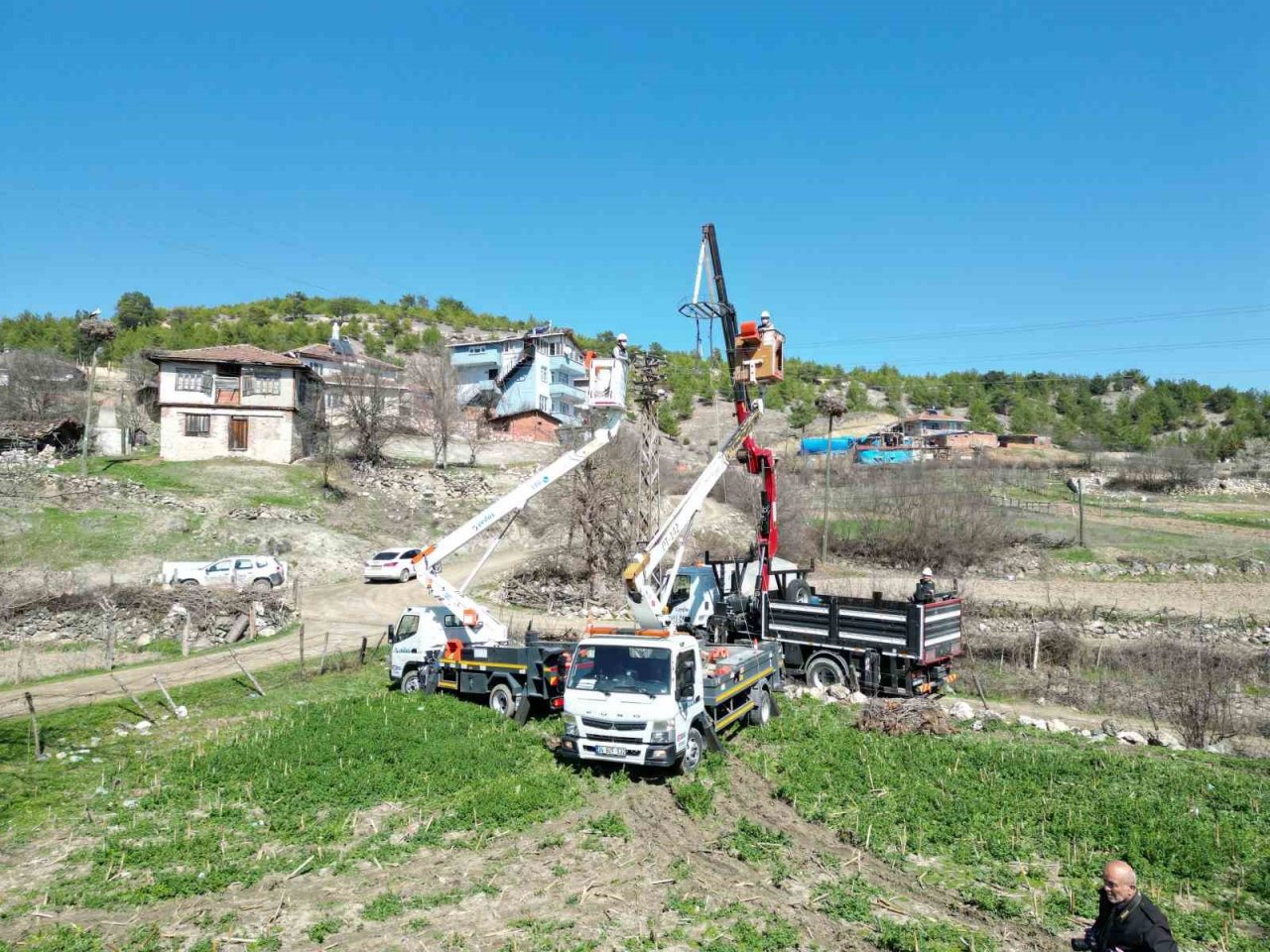 Leylek ölümlerini azaltmak için elektrik direklerine özel yuvalar taktılar