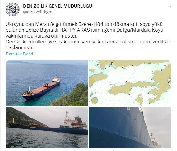 Datça’da kuru yük gemisi karaya oturdu