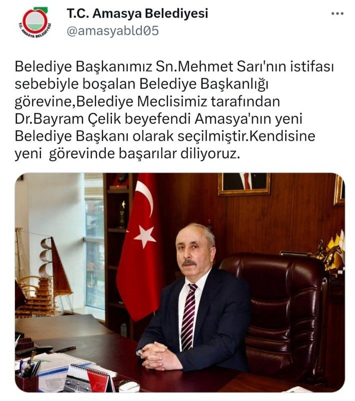 Amasya’nın yeni belediye başkanı Bayram Çelik oldu
