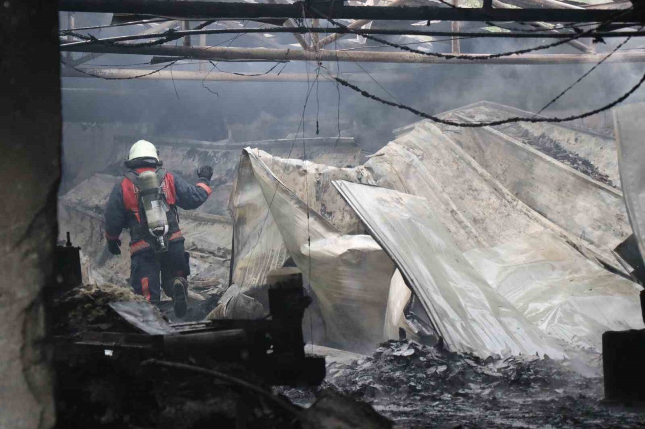 Mangal kömürü üretim tesisi alev alev yandı