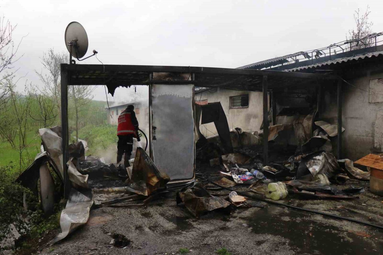 Mangal kömürü üretim tesisi alev alev yandı