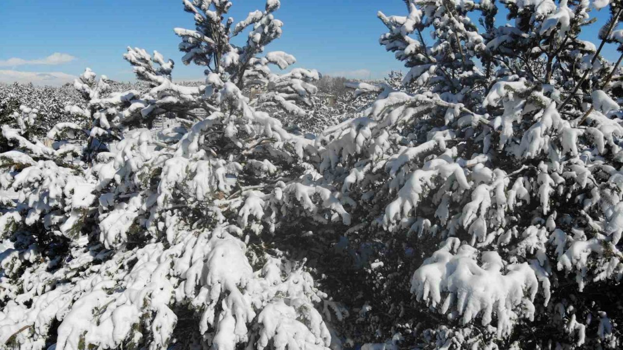 Dronla görüntülenen kar manzarası kartpostallık görüntüler oluşturdu