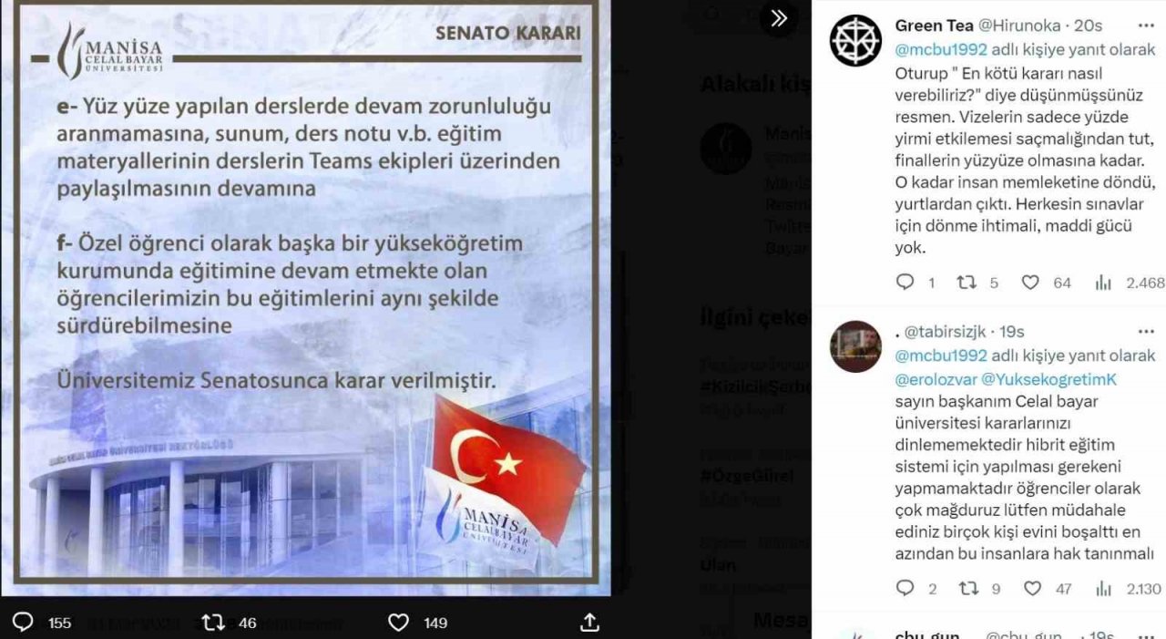 Manisa CBÜ Senatosunun aldığı karar tepkiye neden oldu