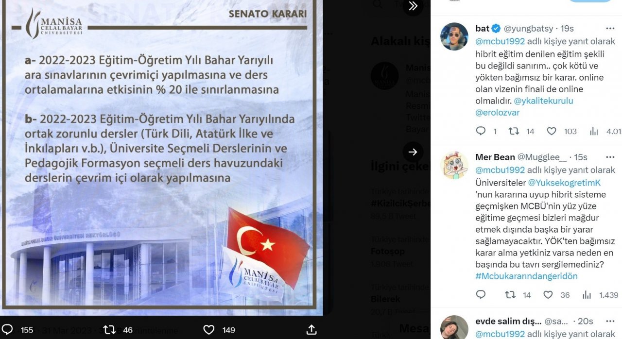 Manisa CBÜ Senatosunun aldığı karar tepkiye neden oldu